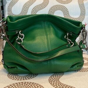Green leather Coach shoulder bag with silver hardware